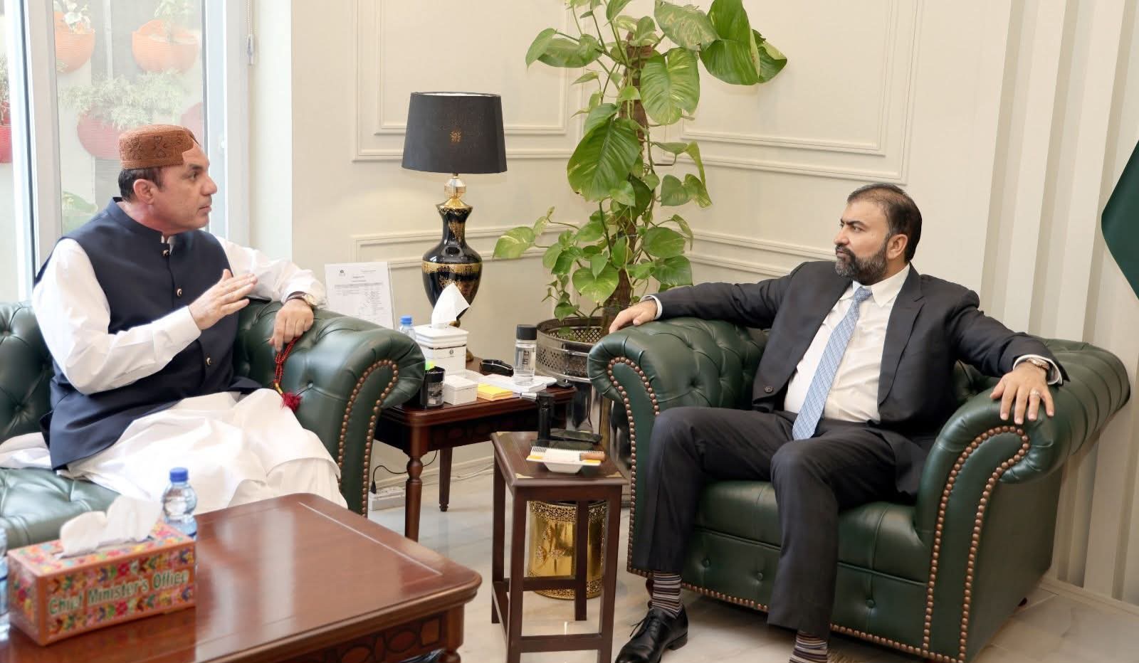 وزیراعلیٰ بلوچستان میر سرفراز بگٹی سے سپیکر بلوچستان اسمبلی کیپٹن (ر) عبدالخالق خان اچکزئی کی ملاقات