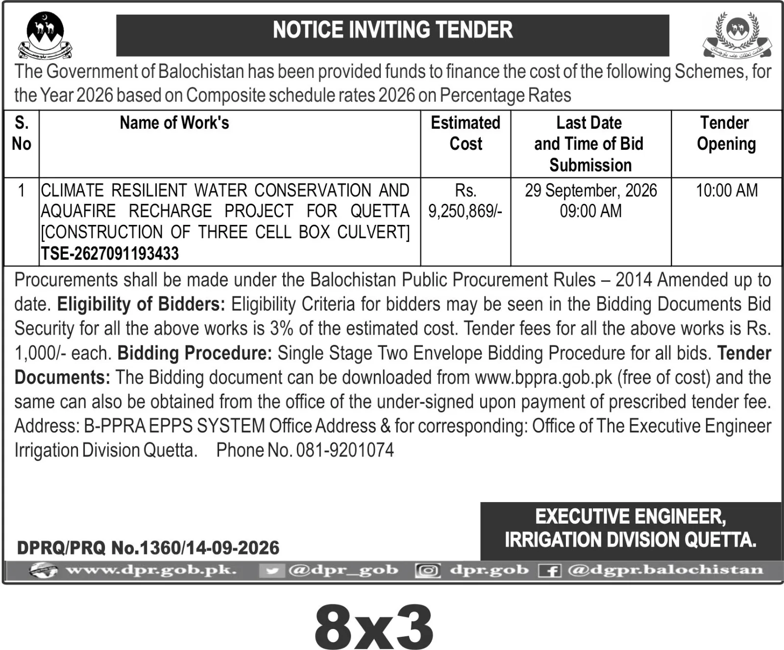 Excutive engineer irrigation department Quetta